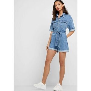 Topshop Denim Cotton Playsuit Romper Belted Size 8